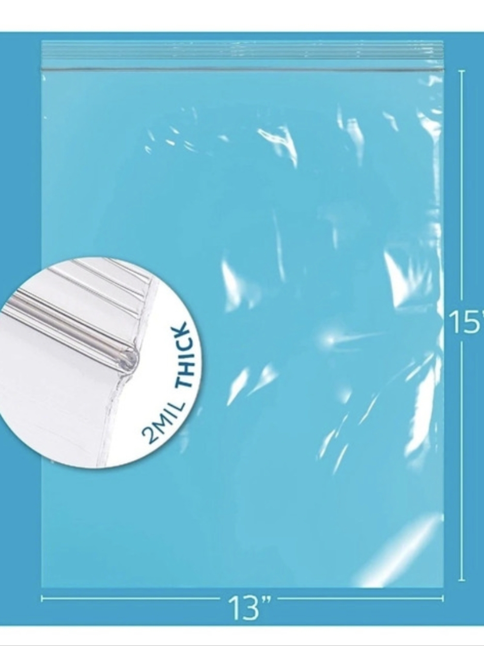 20 QTY 13"x15" 2 Gallon Zip Bags, GPI Reusable Zipper Storage Bags